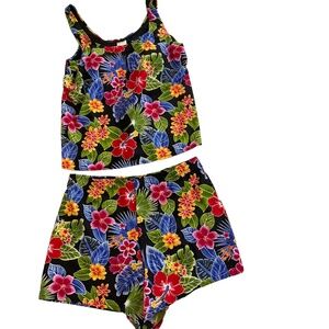 NWT Blair Black Floral‎ Tropical Two Piece Swimsuit Set Top 16 Bottom 14